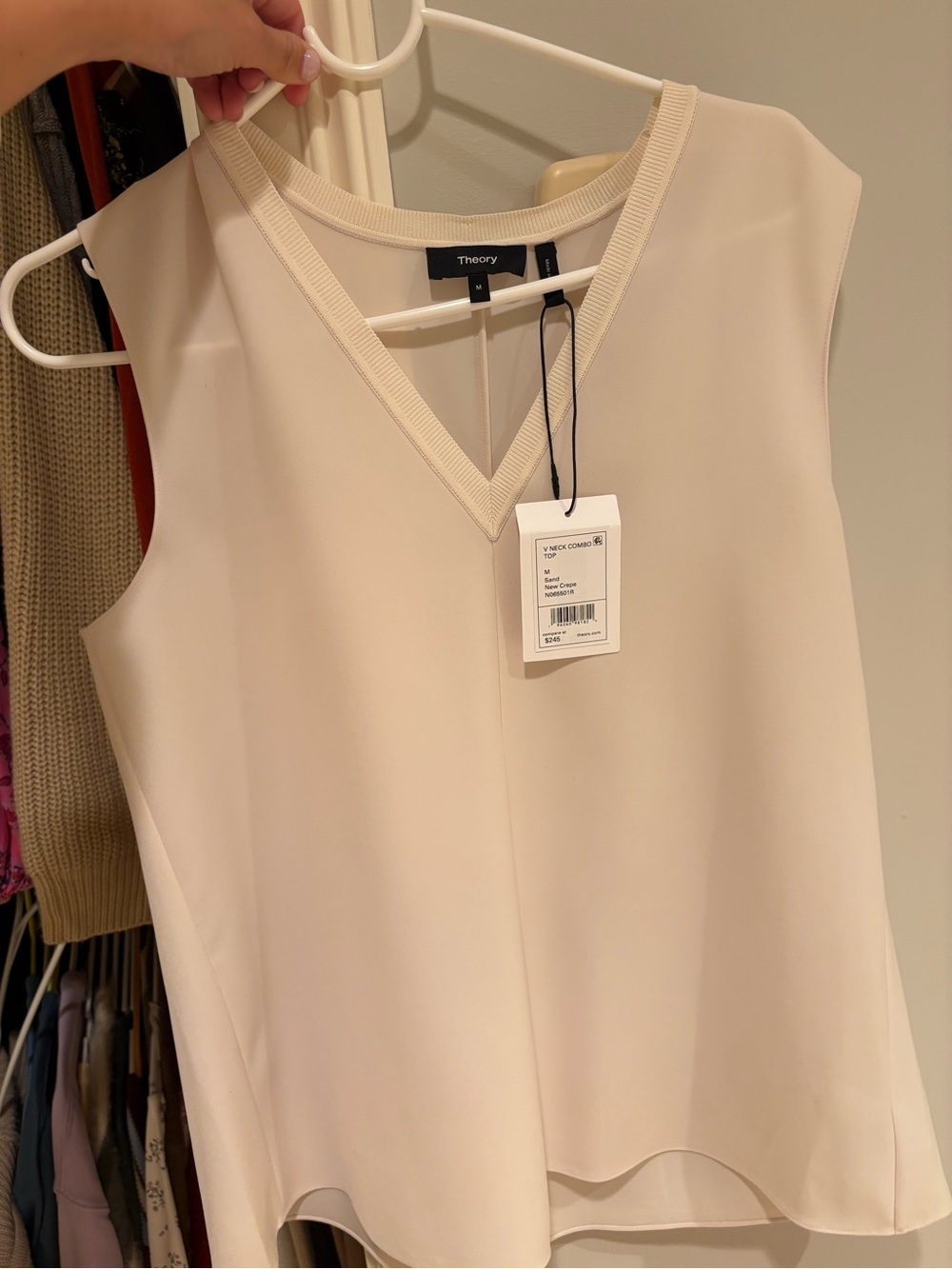 Theory Cream V-Neck Sleeveless Camisole
